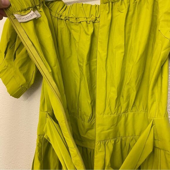 Eva Mendes lime green a line off the shoulder puff sleeve summer Dress boho L - Picture 7 of 15